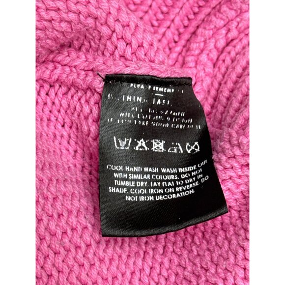 Lazy Oaf Pink Kidcore‎ Knit Oversized Sweater Smiley Flower Turtleneck S - Picture 7 of 9